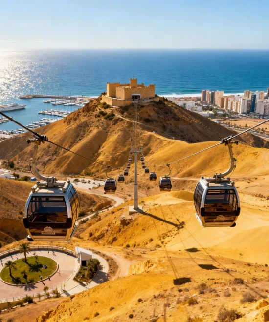 Aerial View of Cable Cars Above the Hills