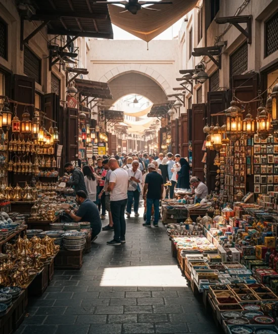 Lebhaftes Marktgeschehen mit Touristen und Einheimischen